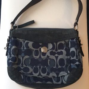 COACH denim blue signature C & suede leather bag